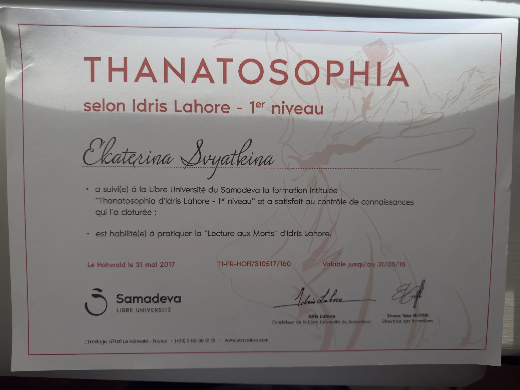 Сертификат Свободного Французского Университета — духовный коуч